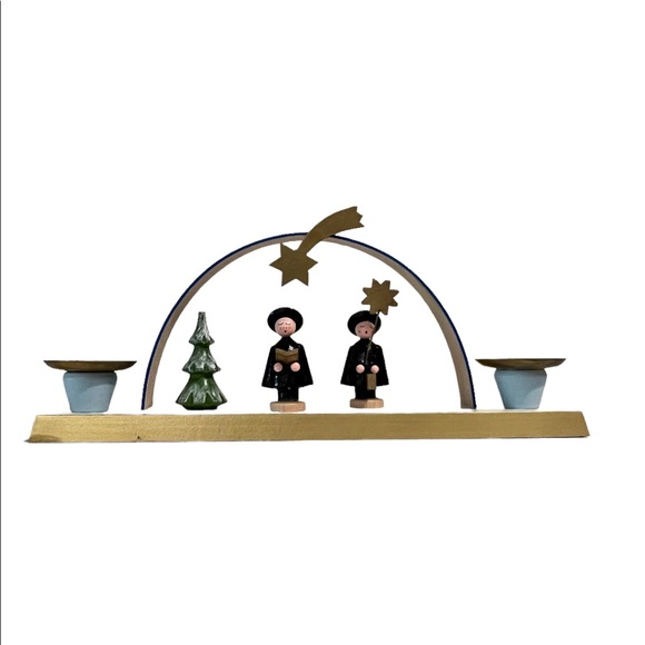 Handmade Wood Christmas Carolers, Arch Stage, Candle Holder Rare Europe,… - Picture 1 of 9